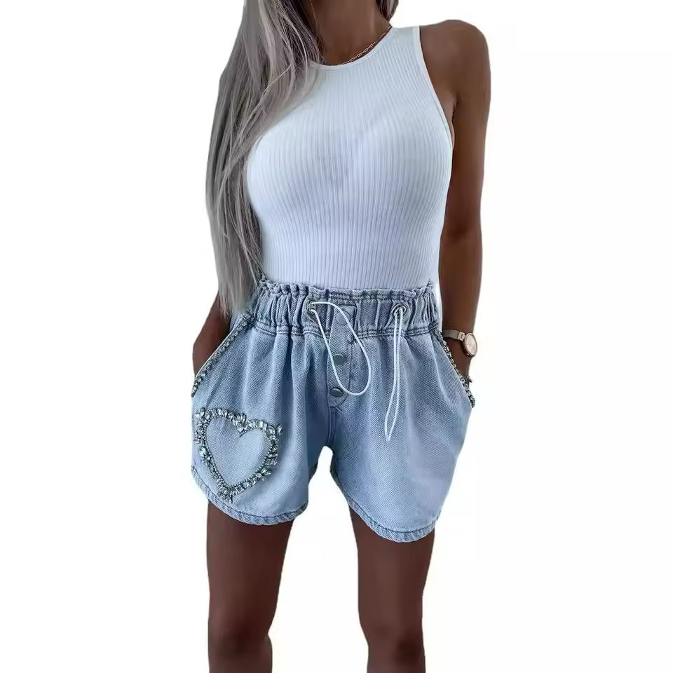 Damen-Jeansshorts mit Glitzersteinen