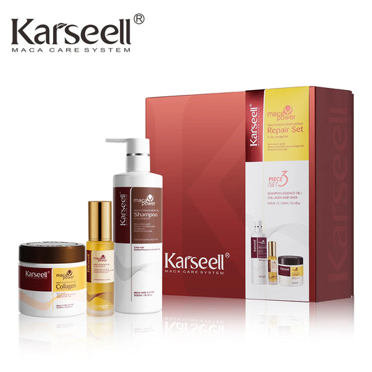 Karseell 3-teiliges Set Kollagen-Haarmaske + Argan Öl+ Haarshampoo-Essenz, feuchtigkeitsspendendes Reparaturset für trockenes, geschädigtes Haar
