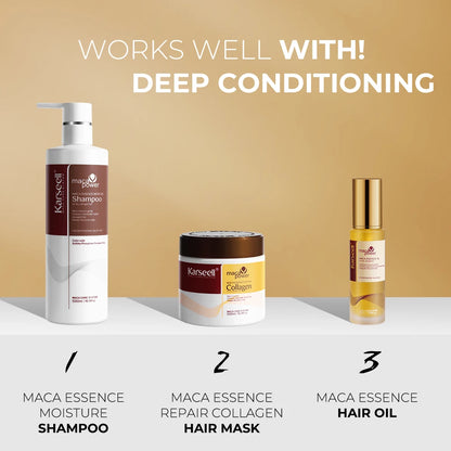 Karseell 3-teiliges Set Kollagen-Haarmaske + Argan Öl+ Haarshampoo-Essenz, feuchtigkeitsspendendes Reparaturset für trockenes, geschädigtes Haar