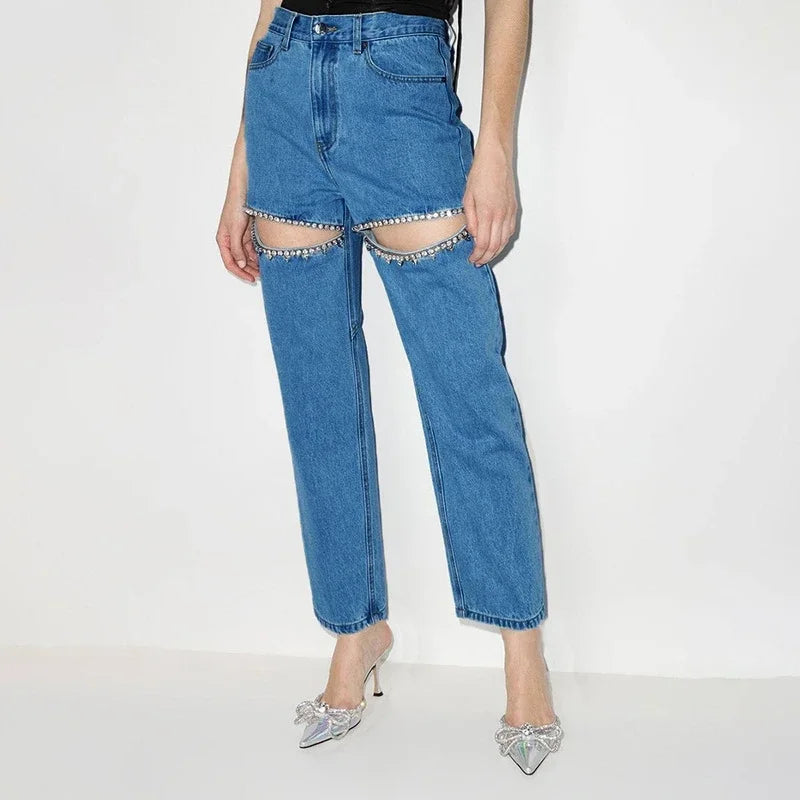 Stylische Jeans mit Strass und Glitzersteine