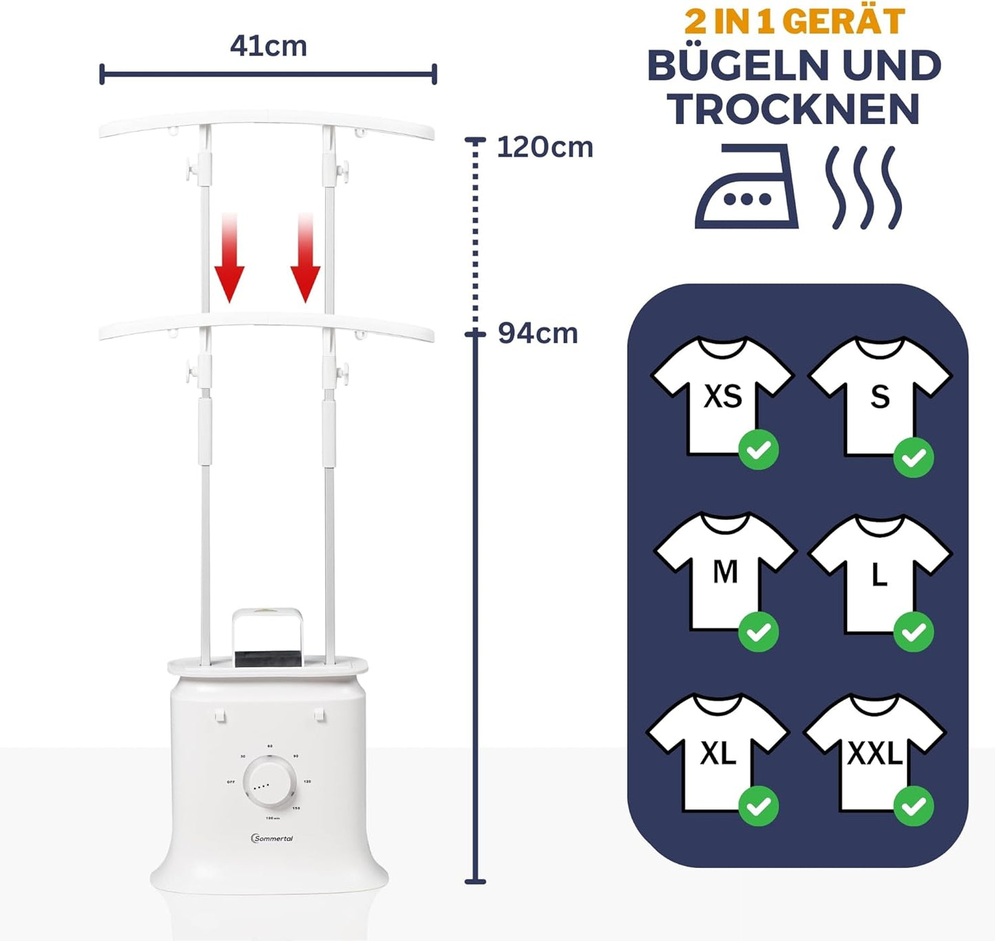 Sommertal – Hemdenbügler & Bügelmaschine für Hemden, Blusen, T-Shirts, Hosen – Bügelautomat mit 2-in-1 Bügeln & Trocknen Funktionen – effiziente Bügelhilfe