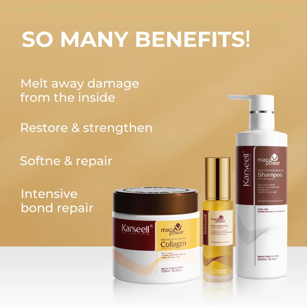Karseell 3-teiliges Set Kollagen-Haarmaske + Argan Öl+ Haarshampoo-Essenz, feuchtigkeitsspendendes Reparaturset für trockenes, geschädigtes Haar